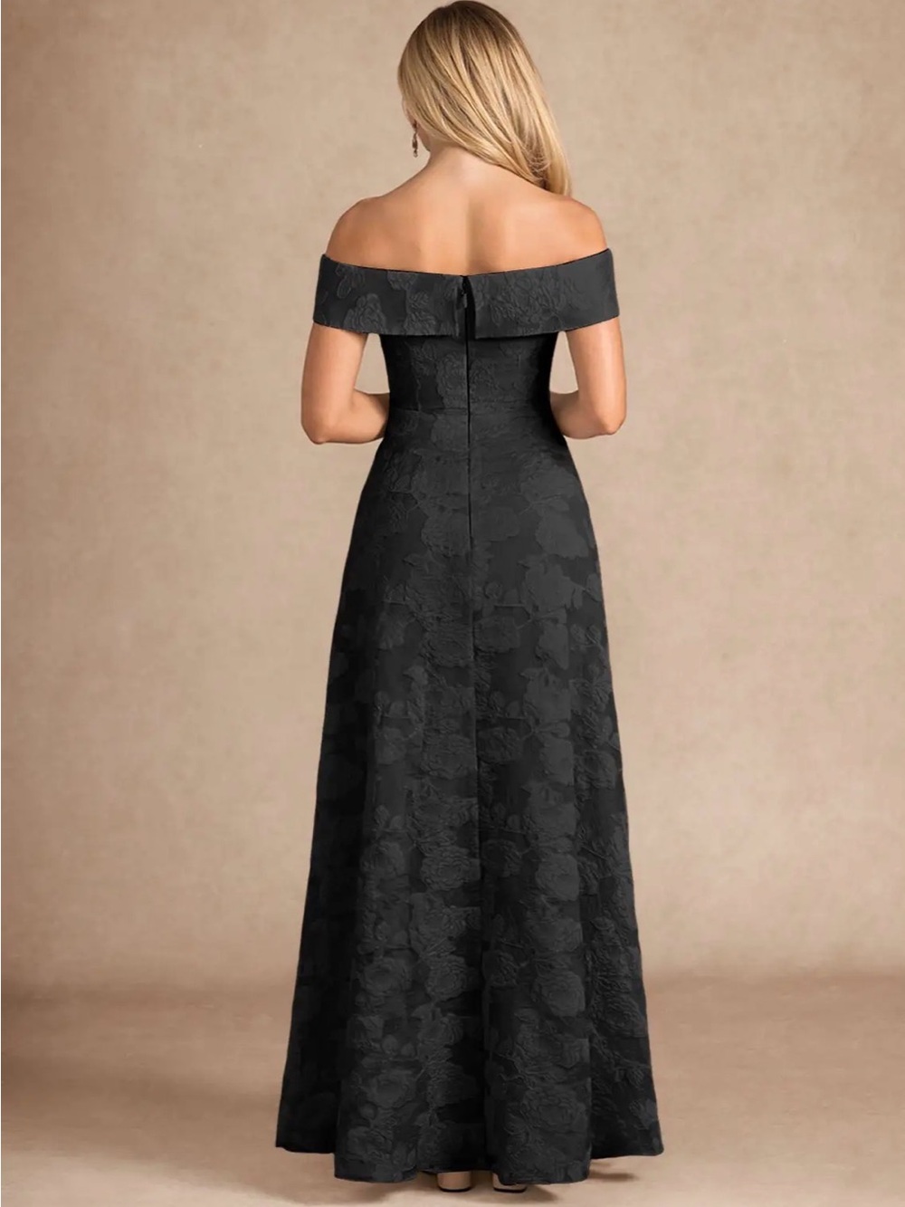 Azazie Black Jacquard One-Shoulder Evening Gown - Picture 4 of 4